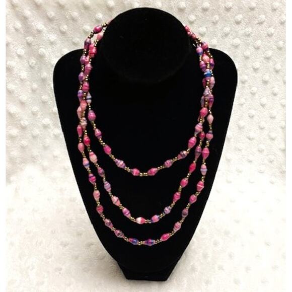 Vintage African Handcrafted, Paperbead Necklace w/Small Gold Bead Accents - Picture 5 of 5